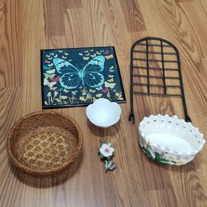 6 pc home decor lot hummingbird fan pull basket